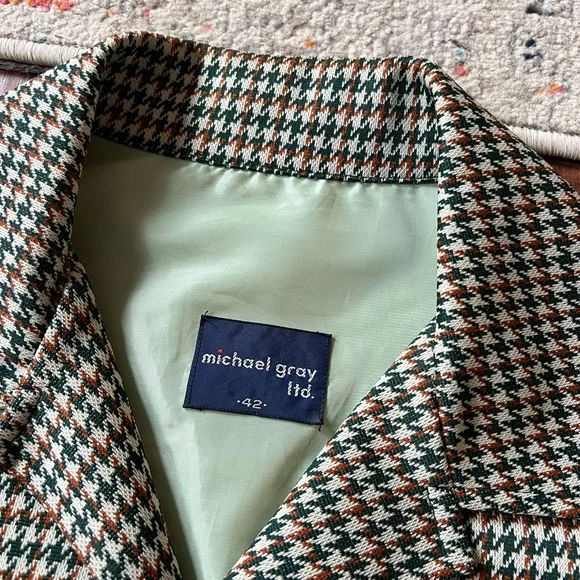 Vintage 1970s Michael Gray Ltd Houndstooth Patch Pocket Jacket Made in USA Disco - Picture 4 of 6